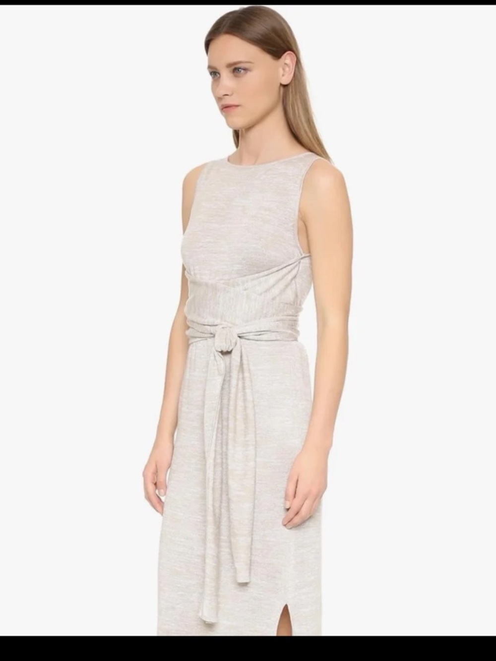Theory Linen Blend Dantine Sag Harbor Tie Waist Wrap Midi Dress Oatmeal 
Medium - Picture 3 of 14